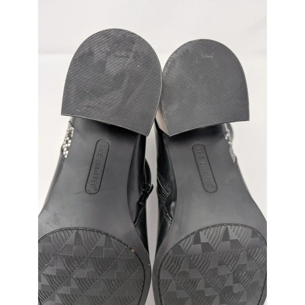 The Limited Gildey Black Leather Snake Trim Ankle Boots Women's 11  Block Heel